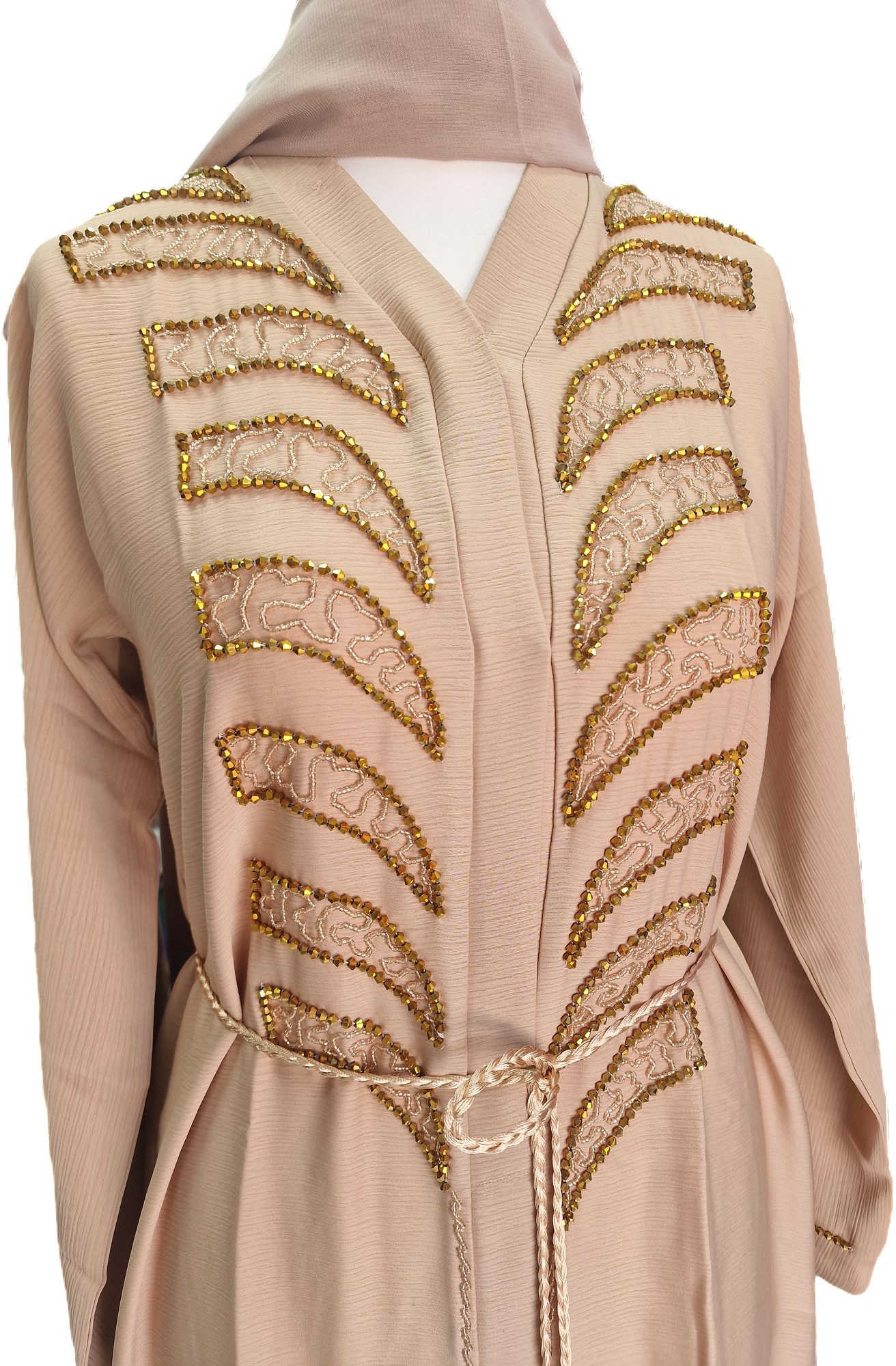 Beige Abaya with Gold Embellishments