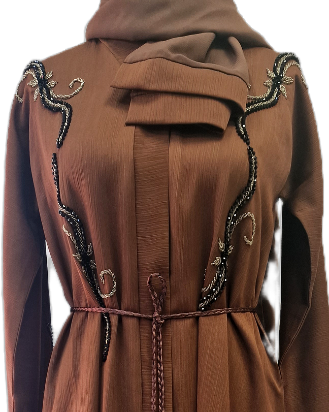 Plain Brown Abaya with Gold Embellishments