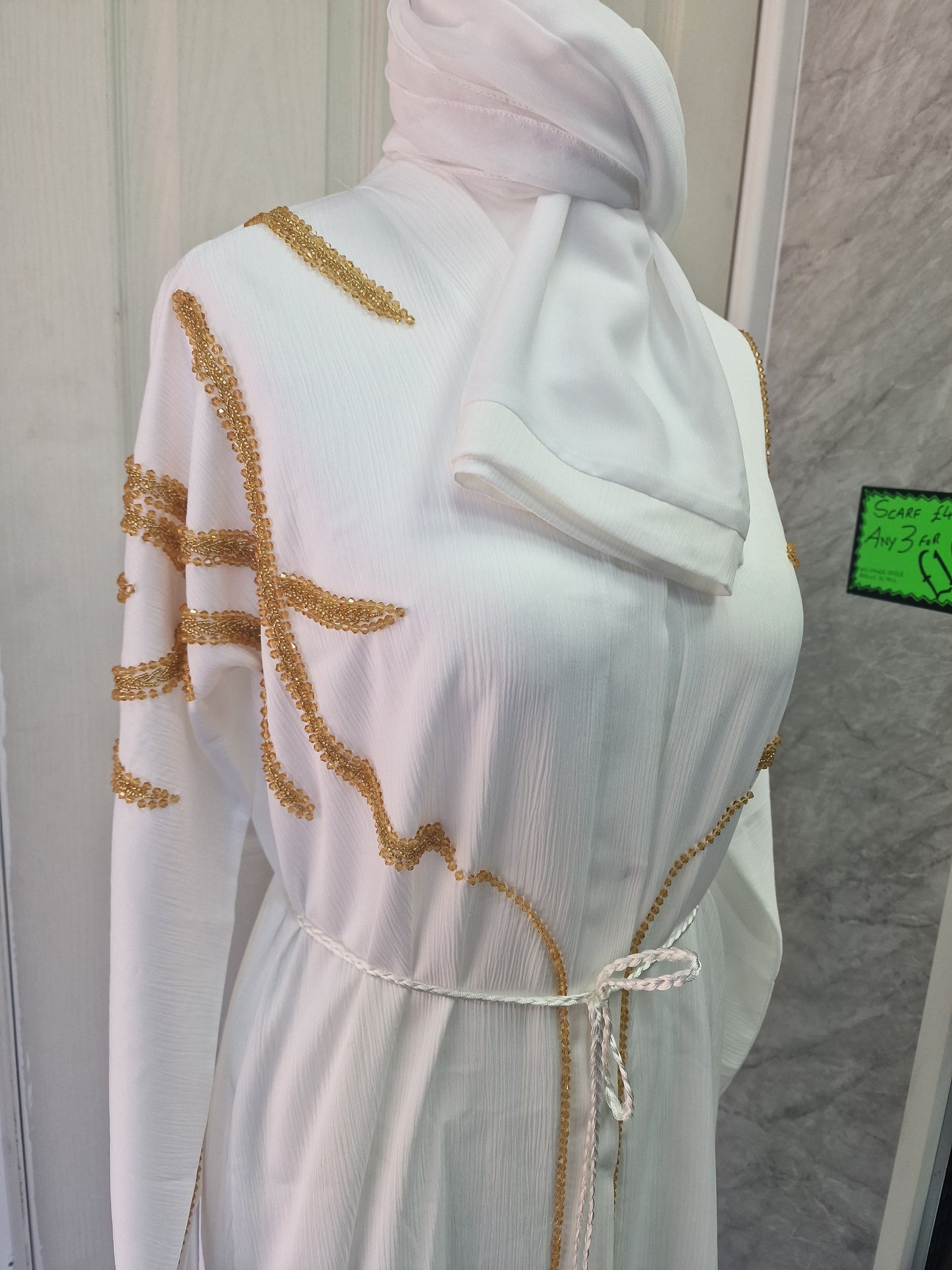 White Abaya with Gold Embellishments