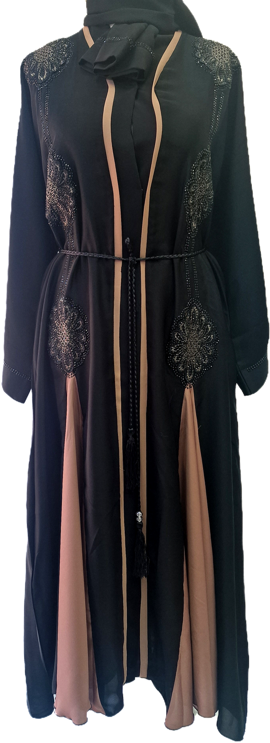 Black Abaya with Beige Trimming