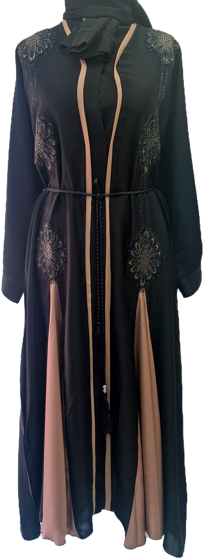 Black Abaya with Beige Trimming