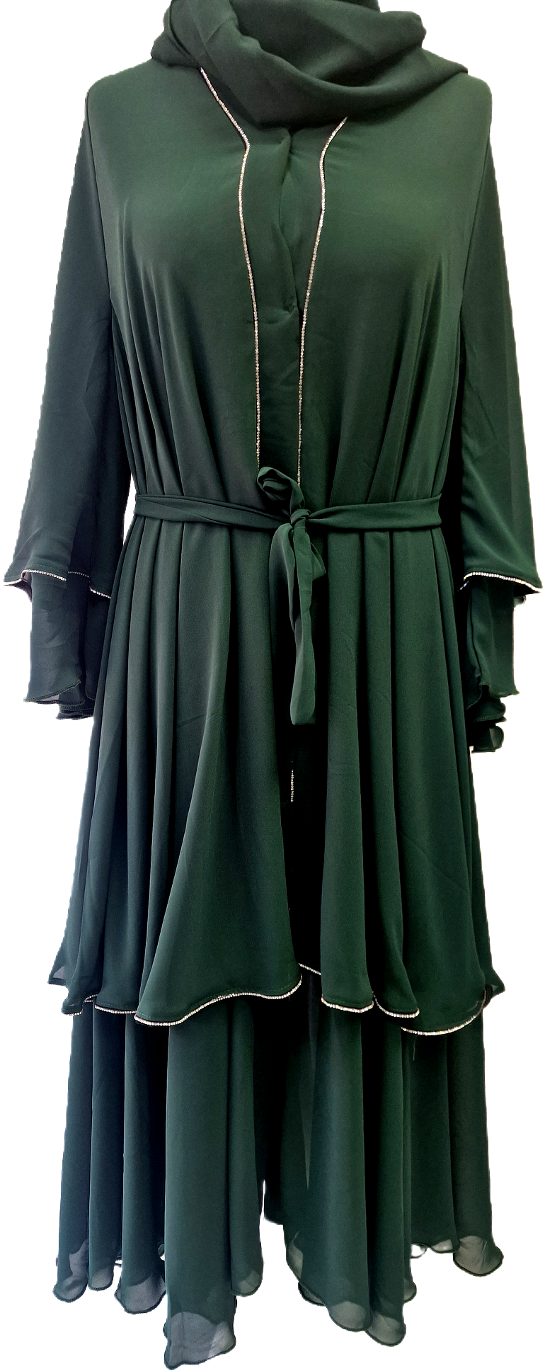 Forest Green Abaya with Gold Trimming