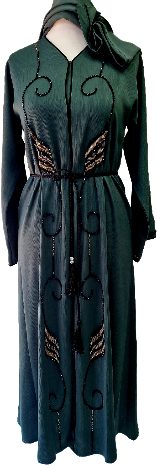 Green Abaya with Gold and Black Embellishments
