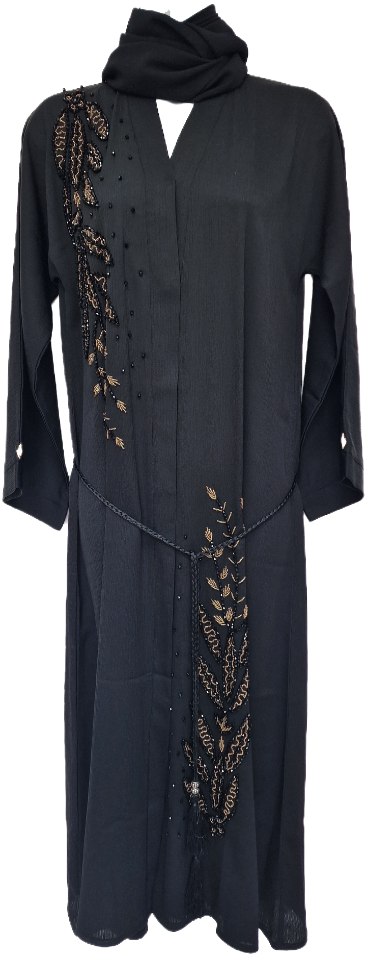 Black Abaya with Gold Flower Embellishments