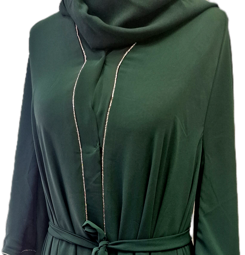 Forest Green Abaya with Gold Trimming