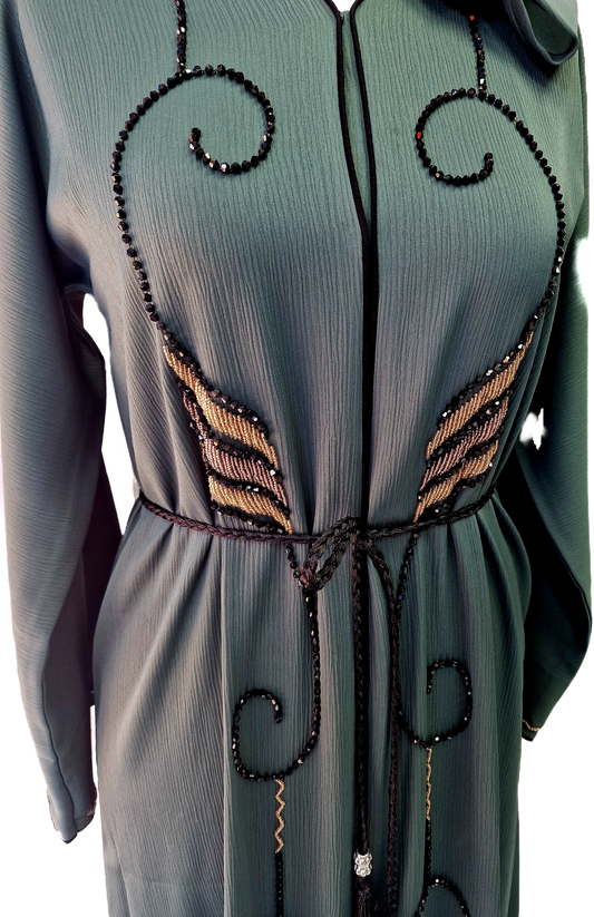 Green Abaya with Gold and Black Embellishments