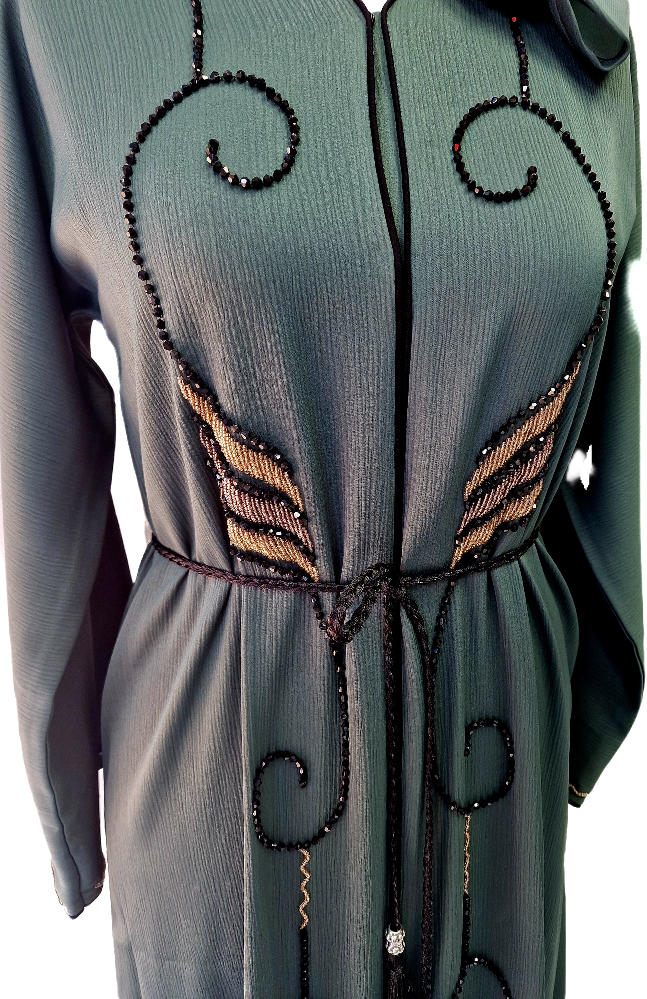 Green Abaya with Gold and Black Embellishments