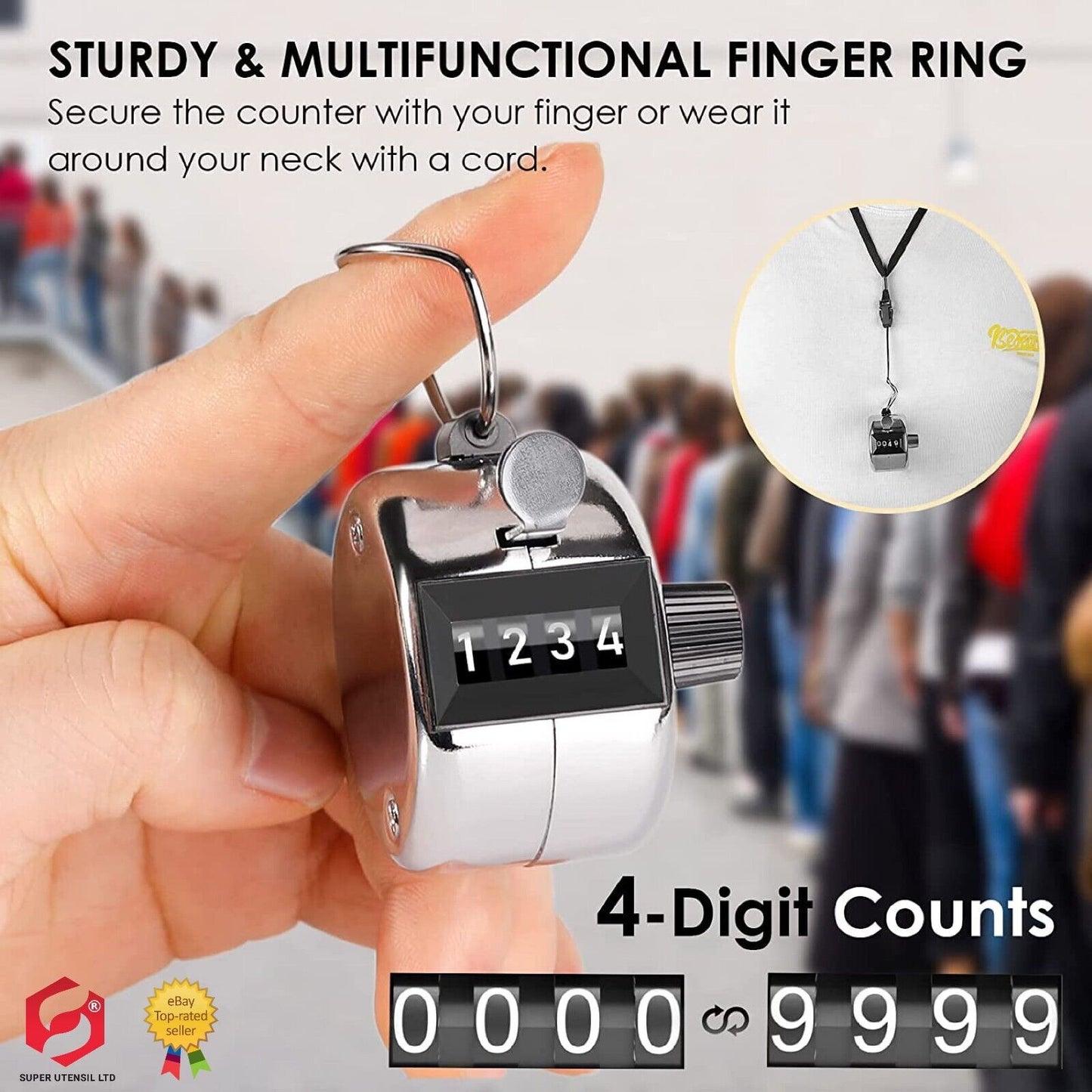 Mechanical Tally Counter Hand Held 4 Digit Palm Golf Finger Counting Clicker